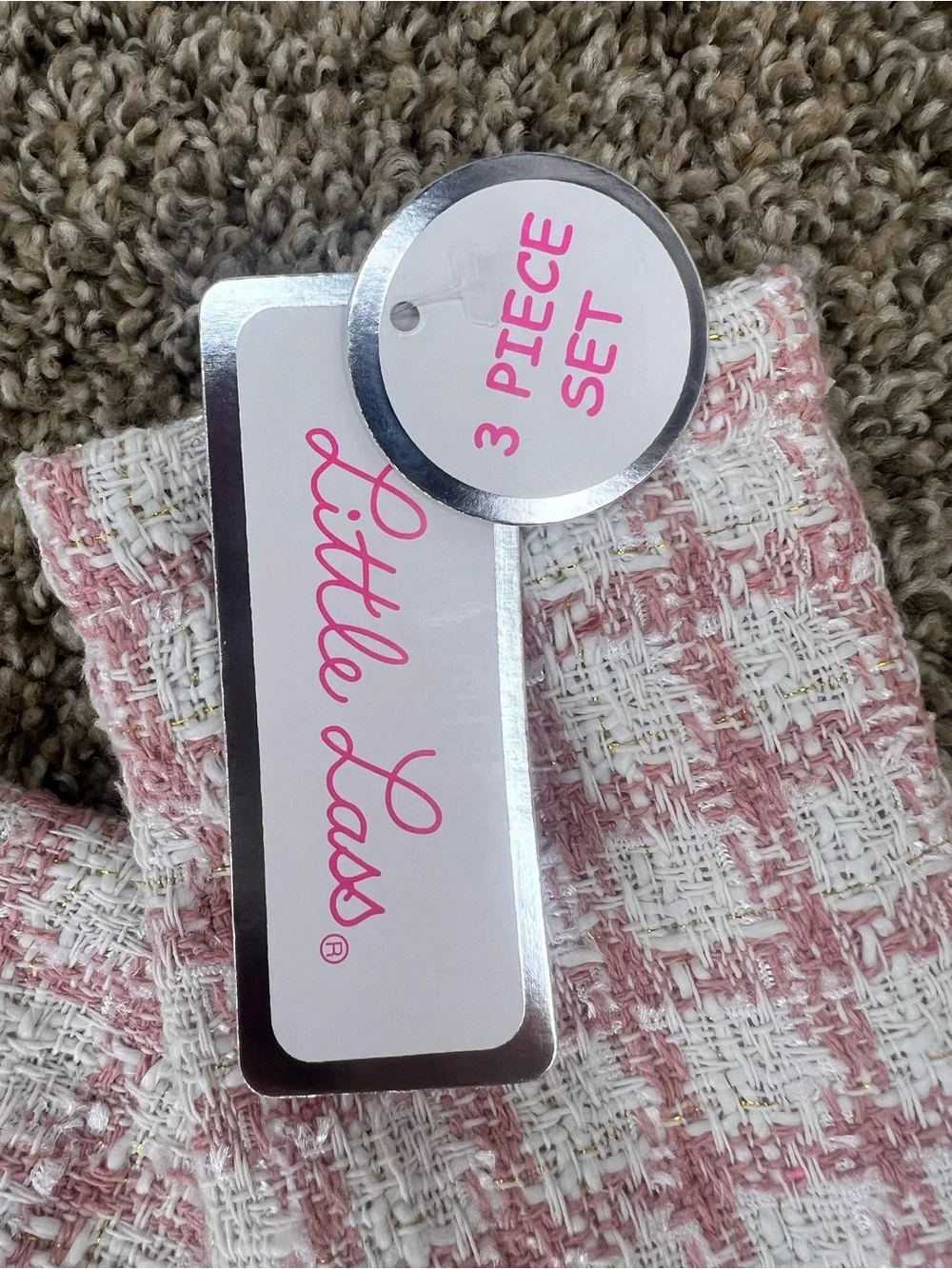 Little Lass Pink and White Tweed 3-Piece Set - Picture 2 of 12